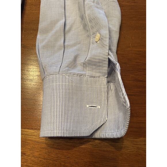 16 / 33 Gitman Bros Tailored Fit Button Up Long Sleeve Dress Shirt Blue Stripe - Picture 6 of 10